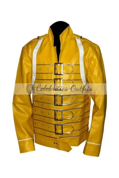 Queen Freddie Mercury Concert Yellow Belted Leather Jacket
