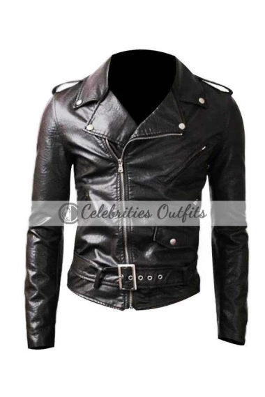 Belted Rider Slim-Fit Black Motorcycle Leather Jacket