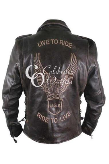 Live To Ride Male Black Motorcycle Leather Jacket