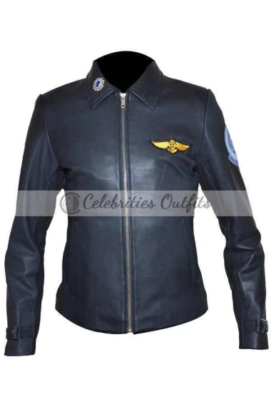 Top Gun Kelly McGillis Charlotte Blackwood Black Pilot Jacket