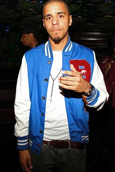 J Cole Brooklyn Circus Blue White Bomber Satin Varsity Jacket