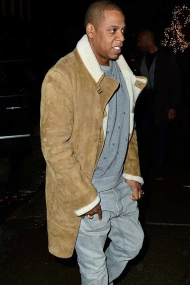 Mens Jay Z Street Casual Brown Suede Leather Shearling Jacket