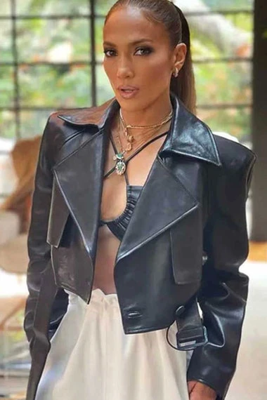 Casual Jennifer Lopez Womens Cropped Black Biker Jacket