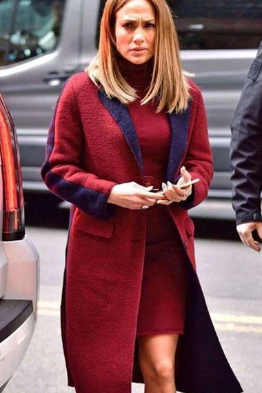 Maya Second Act Jennifer Lopez Red Wool Long Trench Coat