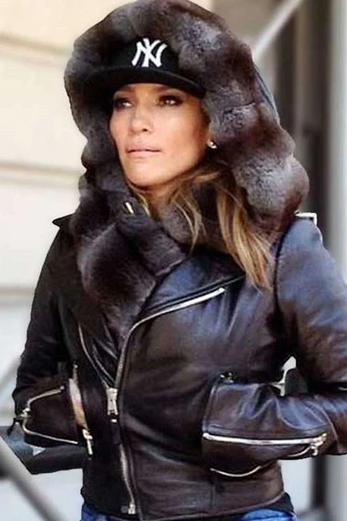 Casual Jennifer Lopez Womens Biker Black Leather Jacket