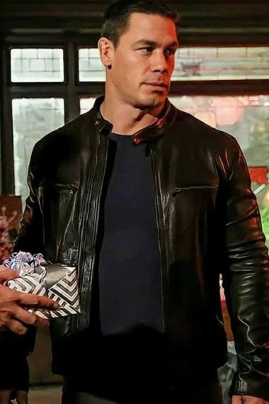 Wrestler John Cena Mens Casual Bomber Black Leather Jacket