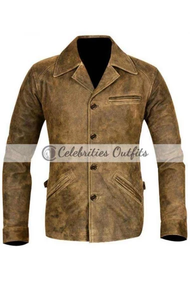 Johnny Depp Vintage Biker Distressed Brown Leather Jacket