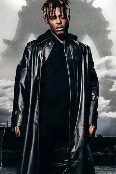 Juice WRLD Doom Casual Mens Black Leather Long Trench Coat