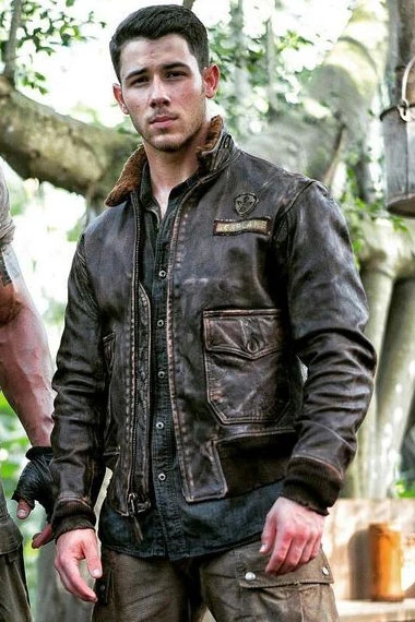 Nick Jonas Jumanji Seaplane McDonough Brown Bomber Jacket
