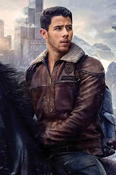 Jumanji Seaplane McDonough Nick Jonas Brown Shearling Jacket