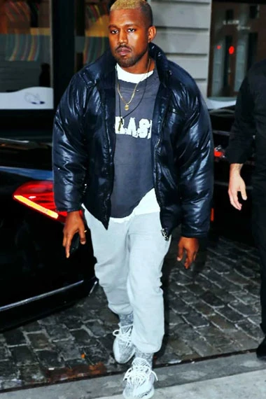 Mens Kanye Omari West Casual Bomber Black Satin Puffer Jacket
