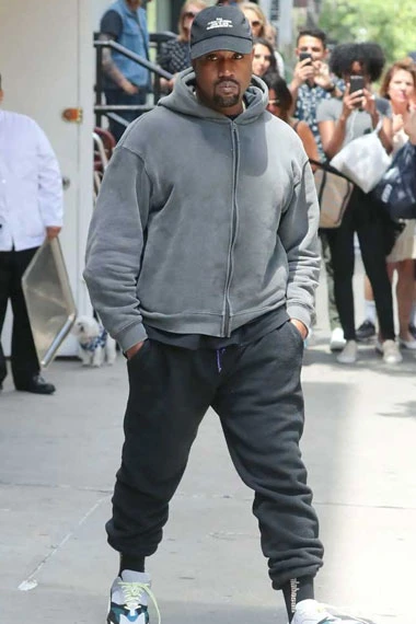 Mens Kanye Omari West Street Casual Bomber Grey Fleece Hoodie