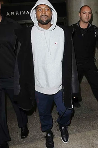 Kanye Omari West Mens Black Bomber Leather Shearling Jacket