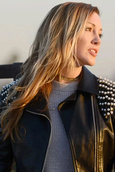 Casual Katie Cassidy Street-Style Studded Black Leather Jacket