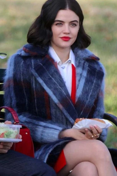 Lucy Hale Katy Keene Plaid Blue Checked Wool Trench Coat