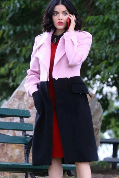 Lucy Hale Katy Keene TV Series Black and Pink Wool Trench Coat