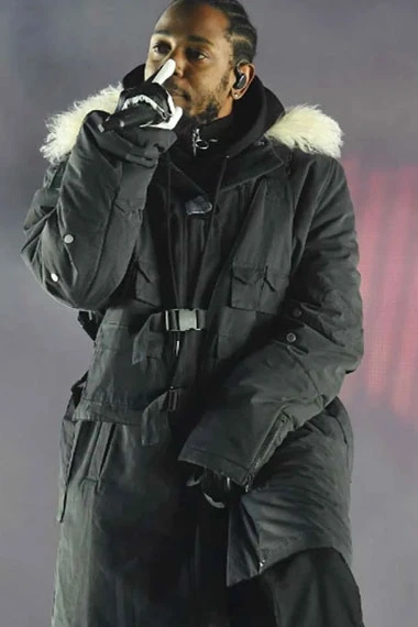 Kendrick Lamar NCAA Championship Black Long Fur Hooded Coat