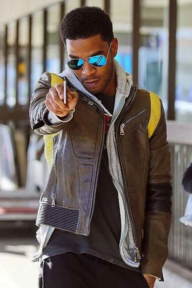 Mens Kid Cudi Street Style Casual Biker Brown Leather Jacket