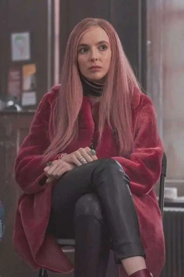 Killing Eve Villanelle Jodie Comer Pink Fur Long Trench Coat