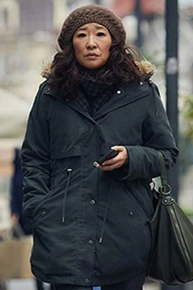 Killing Eve Sandra Oh Eve Polastri Hooded Black Cotton Coat