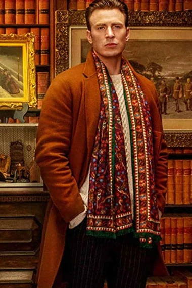 Knives Out Ransom Drysdale Chris Evans Brown Wool Long Coat