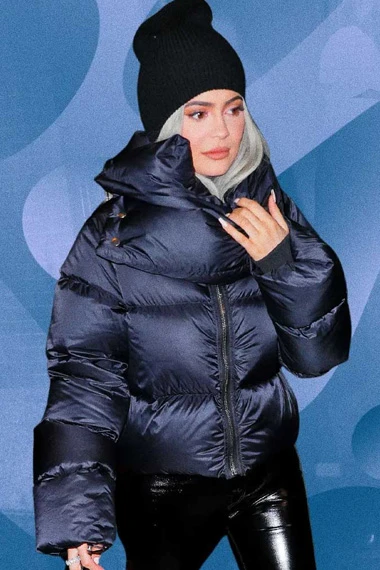 Kylie Jenner Bomber Black Parachute Puffer Quilted Jacket