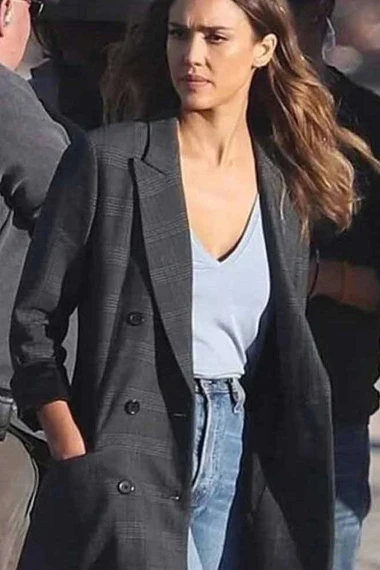 Nancy McKenna LAs Finest Jessica Alba Grey Trench Blazer