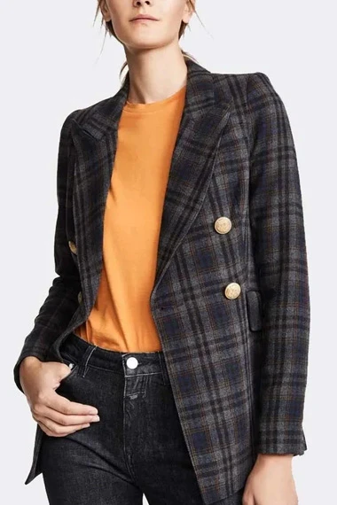 Nancy McKenna Jessica Alba LAs Finest Checked Plaid Blazer