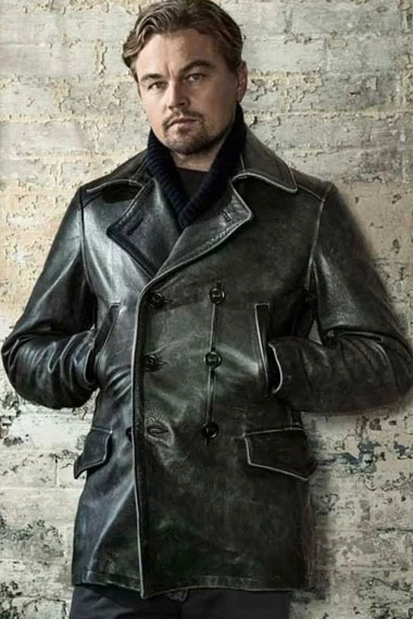 Leonardo DiCaprio Mens Casual Black Distressed Trench Car Coat