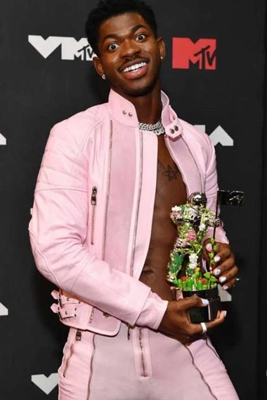 MTV Awards Lil Nas X Mens Casual Pink Biker Cotton Jacket