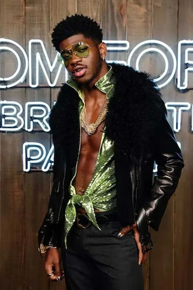 Mens Tom Ford Parfum Lil Nas X Casual Black Leather Fur Jacket