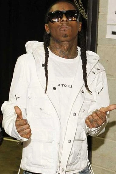 Mens Lil Wayne Street Style Casual Hooded White Cotton Jacket