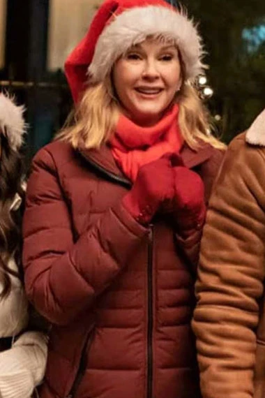Love Hard Rebecca Staab Barb Lin Maroon Quilted Puffer Coat