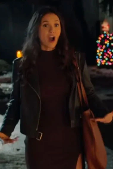 Nina Dobrev Love Hard Natalie Bauer Biker Black Leather Jacket