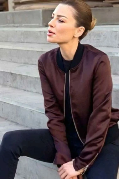 Lucifer Chloe Decker Lauren German Bomber Maroon Satin Jacket