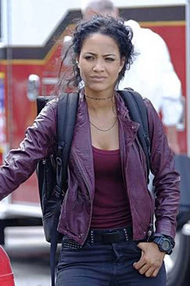 Riley Davis Tristin Mays MacGyver Maroon Leather Jacket