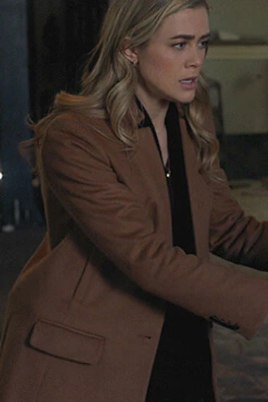 Melissa Roxburgh Manifest Michaela Stone Brown Wool Long Coat