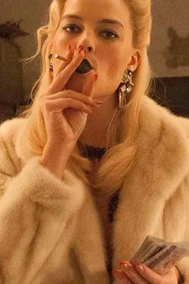 Margot Robbie Terminal Annie Womens White Faux Fur Coat