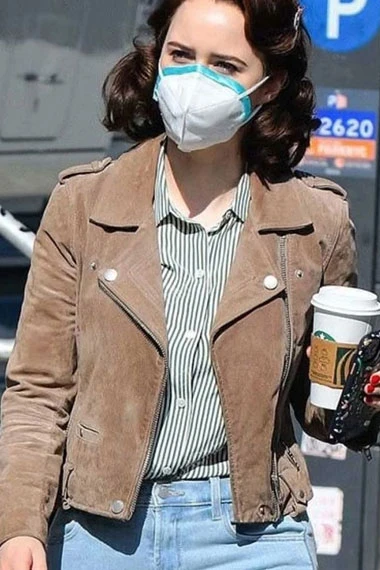 Miriam Marvelous Maisel Rachel Brosnahan Biker Suede Jacket