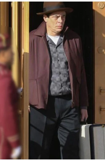 Benicio del Toro No Sudden Move Burgundy Cotton Jacket no-sudden-move-ronald-russo-maroon-jacket