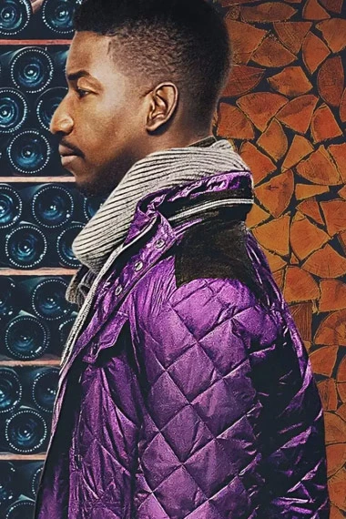 Elijah Uncorked Mamoudou Athie Purple Quilted Jacket