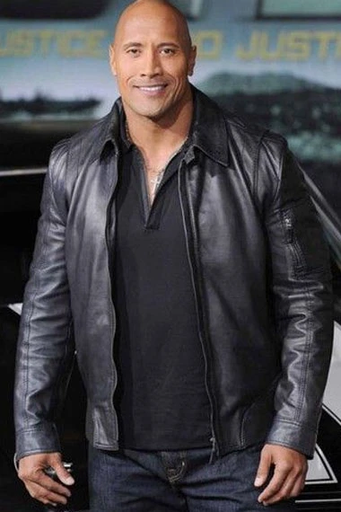 Dwayne Johnson Faster Driver The Rock Black Leather Jacket