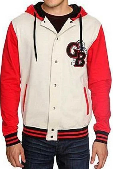 Ghostbusters Red and White Fleece Bomber Hooded Varsity Jacket