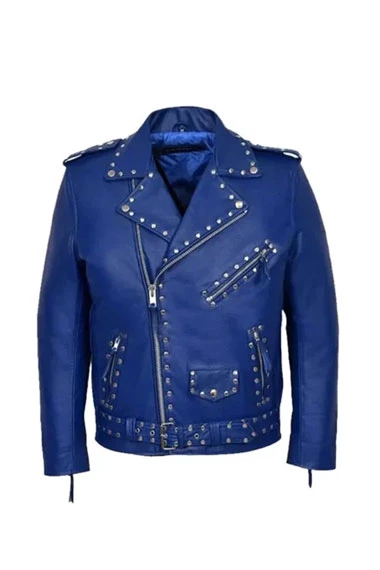Jared Leto Thirty Seconds to Mars Blue Leather Biker Jacket
