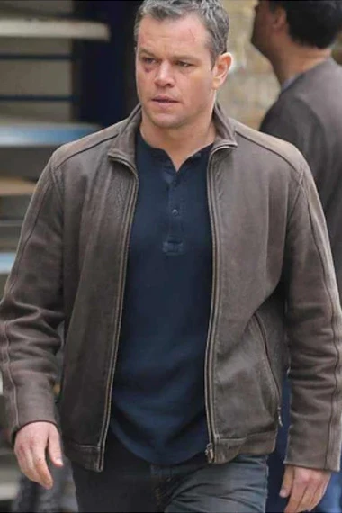 Jason Bourne Matt Damon Mens Bomber Brown Leather Jacket