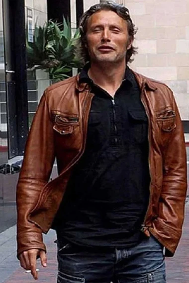Mads Mikkelsen Hannibal TV Series Bomber Brown Leather Jacket