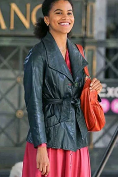 Zazie Beetz Joker Sophie Dumond Drape Black Leather Jacket