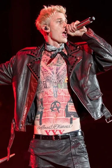 Machine Gun Kelly Concert Studded Biker Black Leather Jacket