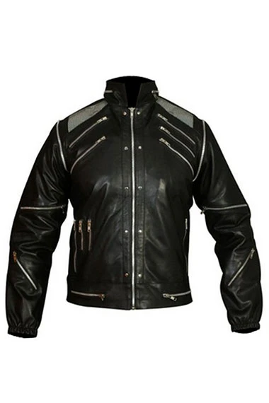 Beat it Song Michael Jackson Mens Biker Black Leather Jacket