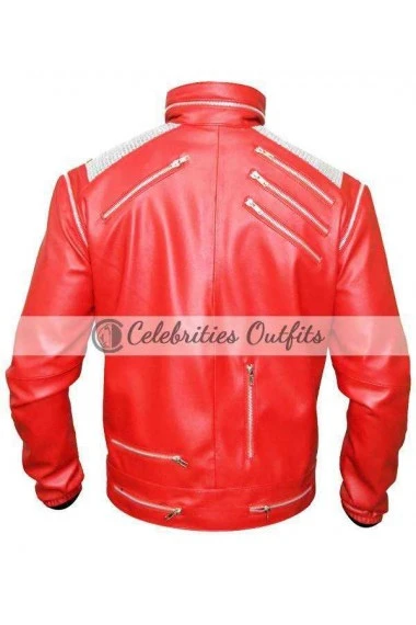 Beat It MJ Michael Jackson Metal Zipper Red Leather Jacket michael-jackson-beat-it-leather-jacket